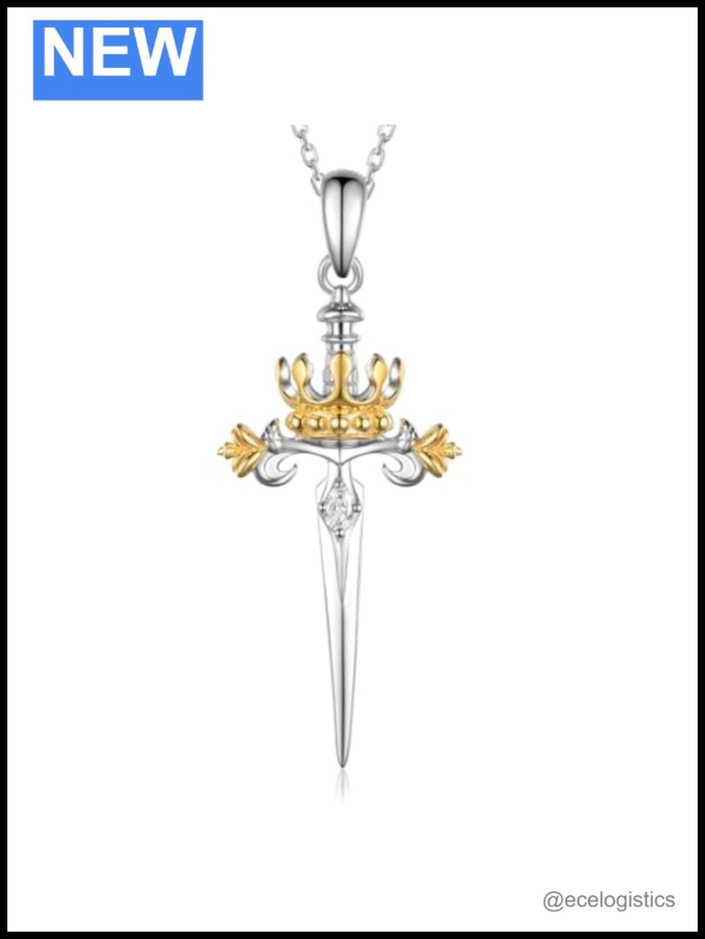 Sterling Silver Sword Crown Pendant Necklace for Women